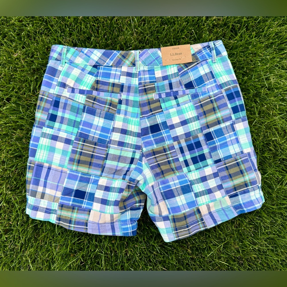 ⚓️ LL BEAN Madras Plaid Patchwork Favorite Fit Shorts Sz 8 Medium Nautical Chino